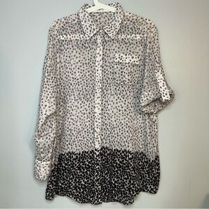 Walter Button Up Shirt Tunic Silk Roll Tab  Leopard Print Lightweight 4 Flowy